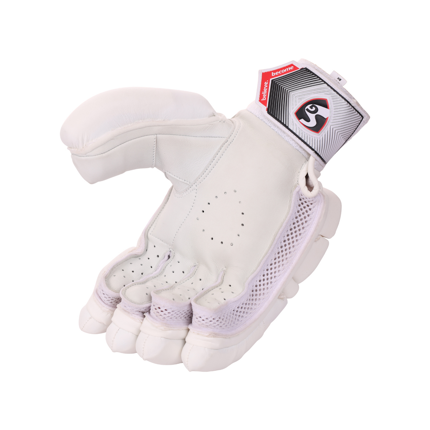 Cric Studio Canada white batting gloves with padded finger protection and adjustable wrist strap for cricket players.
