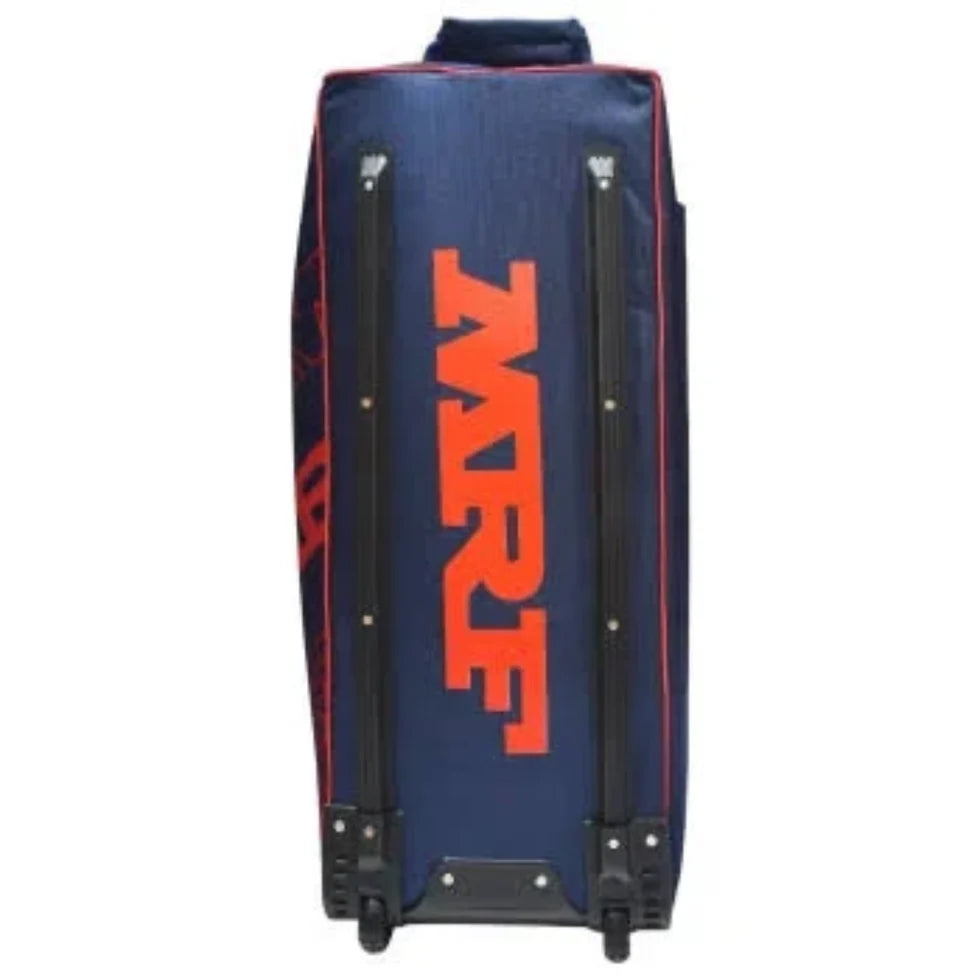Black MRF Kit Bag by Cric Studio Canada with multiple compartments for cricket gear, featuring the Adidas Master Blaster cricket bat.