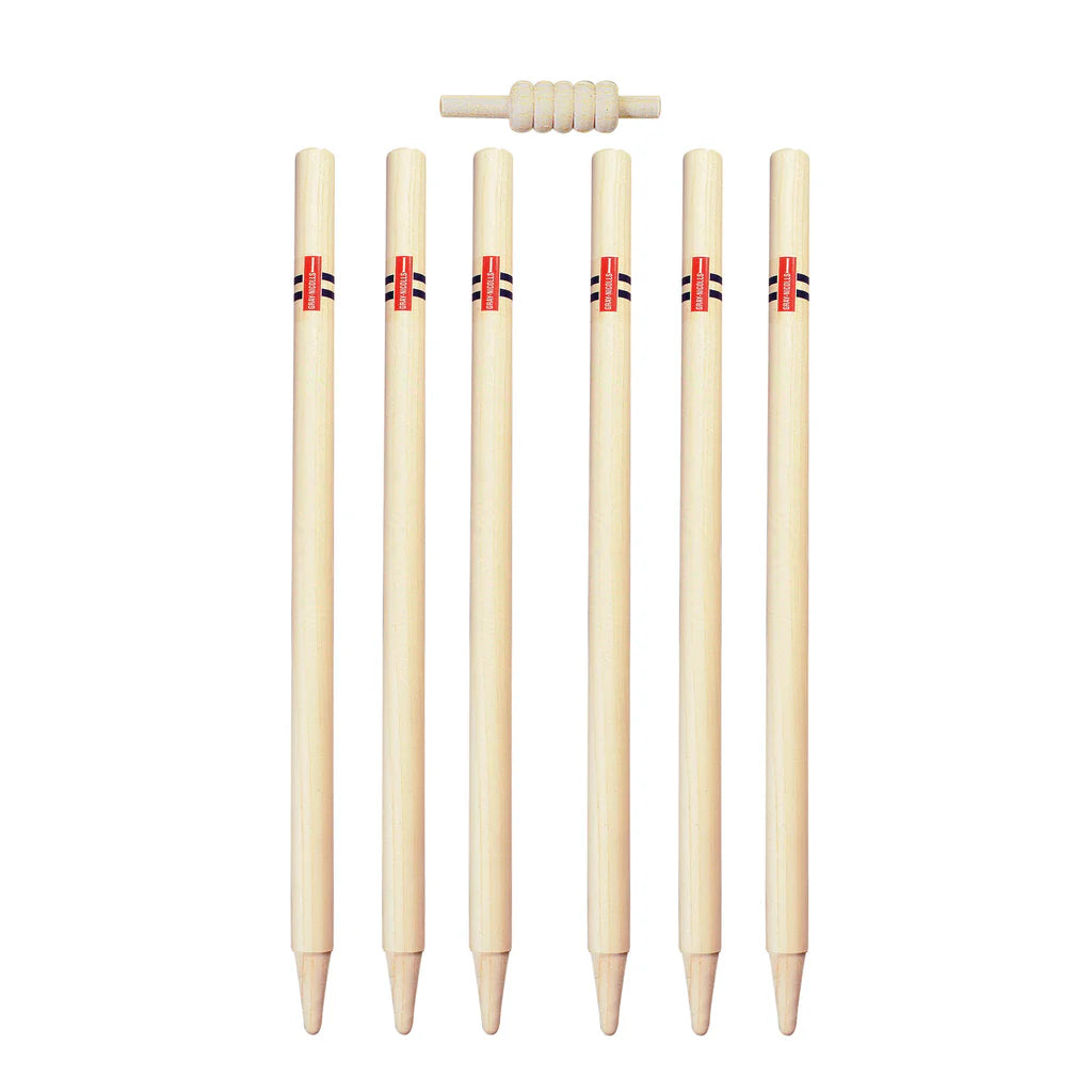 Gray Nicolls Club Wooden Stumps for fitness training, made by Cric Studio Canada, shown in a clean, natural setting.
