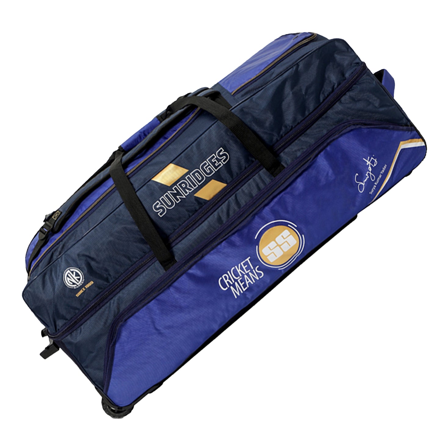 Cricket kitbag by Cric Studio Canada in navy blue with multiple compartments and adjustable shoulder strap for players.