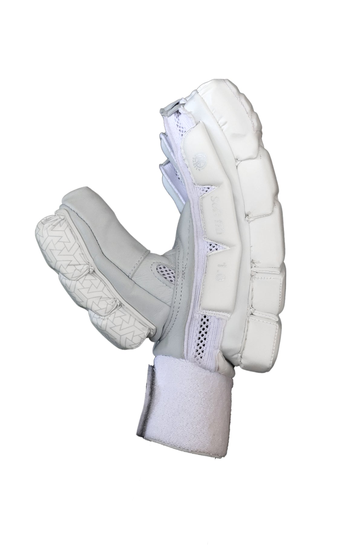 Side view of Cric Studio Canada SS B/G Ton Pro 1.0 MRH batting legguards showing protective padding and adjustable straps.