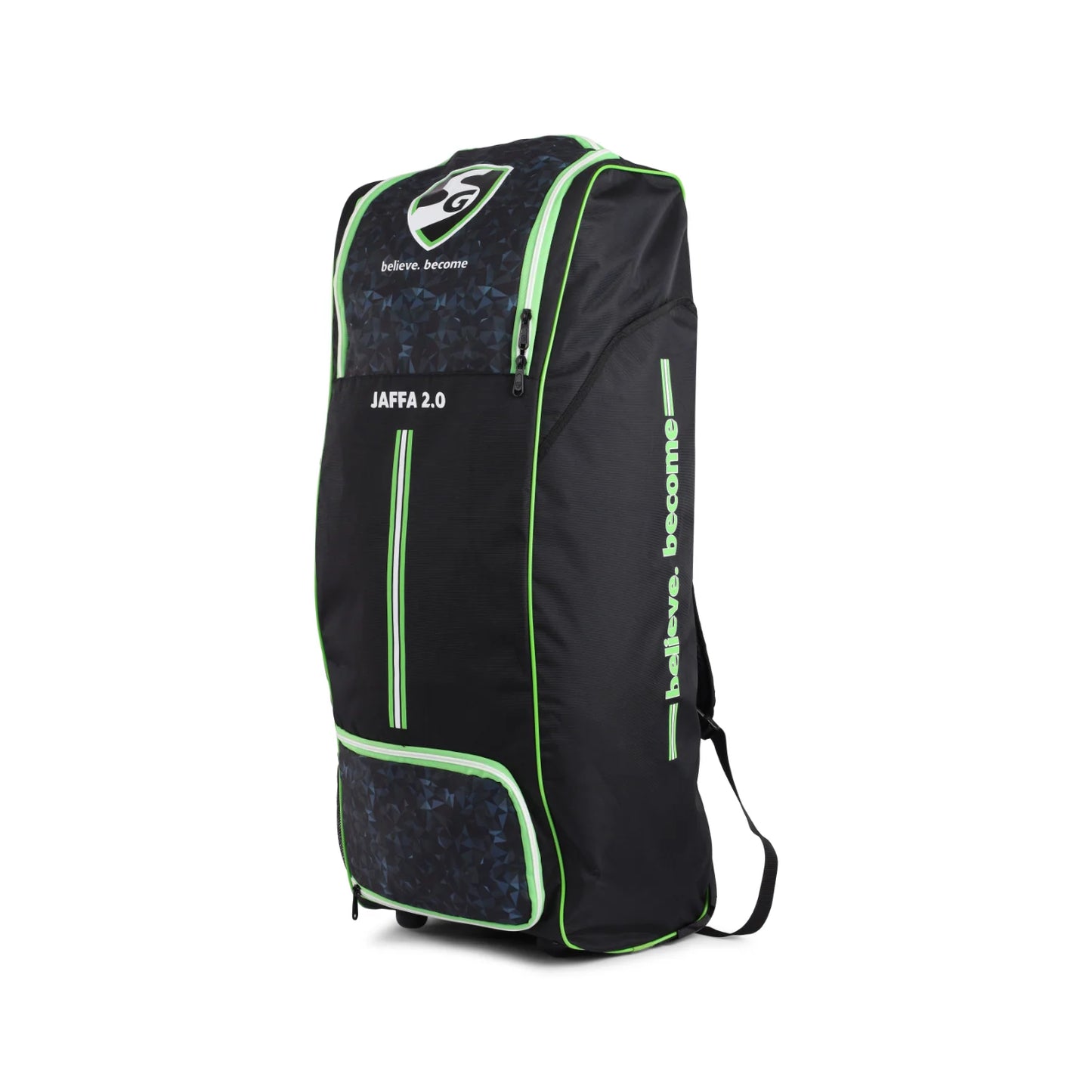 Cric Studio Canada SG Jaffa Duffle Wheelie 2.0 kitbag with adjustable shoulder strap, sturdy handles, and multiple compartments.