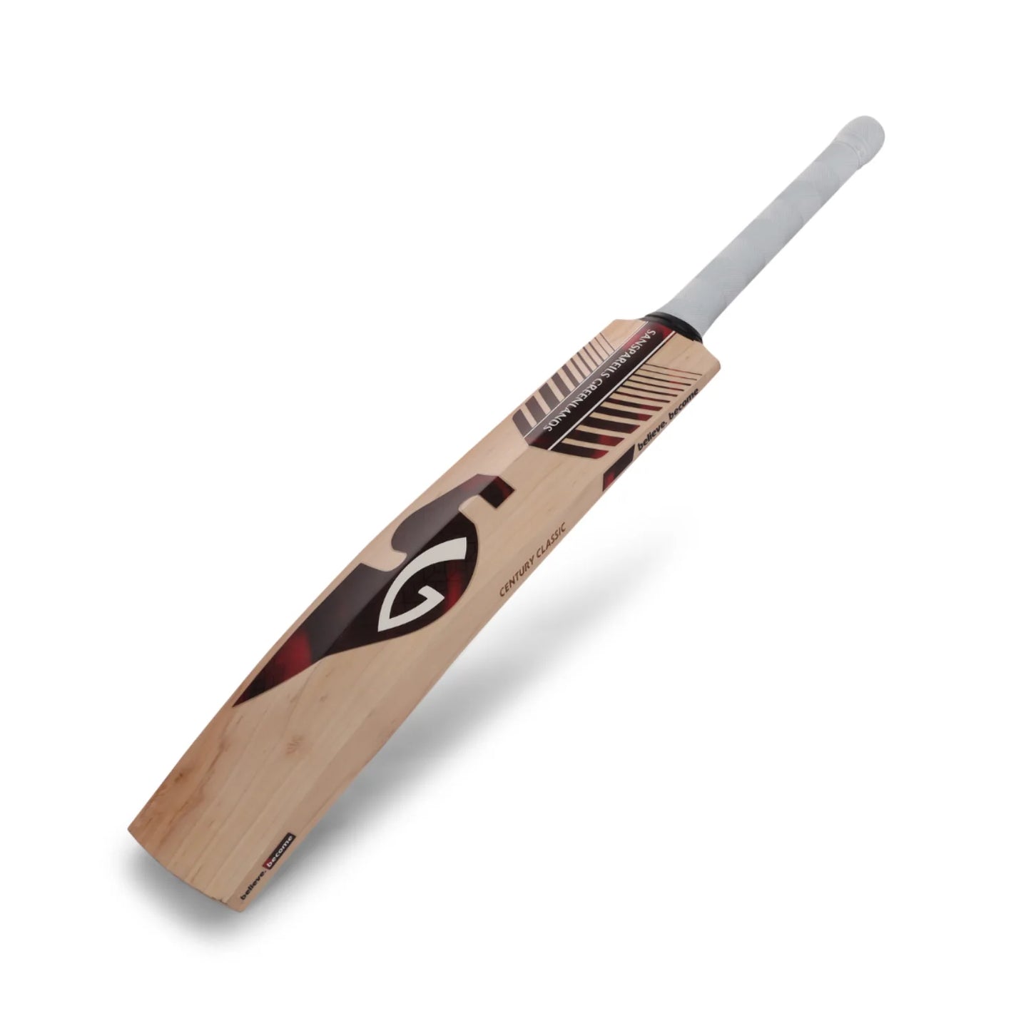 Cricket bat from Cric Studio Canada, SG Century Classic EW Bat, showing a wooden cricket bat with a curved handle and brand logo.