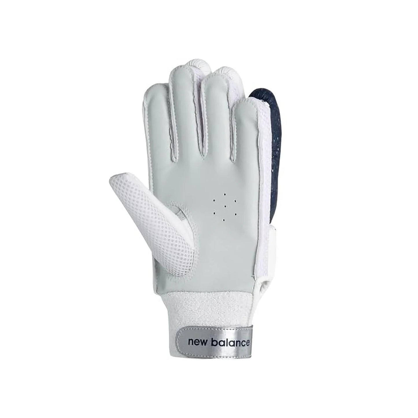 New Balance DC 3i RH batting gloves by Cric Studio Canada, showing the black and white gloves with padded palms and adjustable wrist straps.
