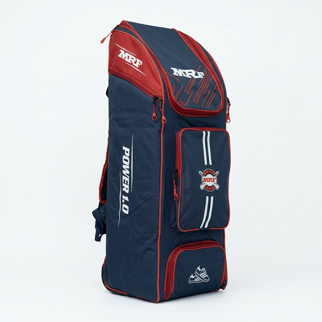 Cric Studio Canada MRF Power 1.0 kitbag with multiple compartments and shoulder straps, designed for cricket gear storage.