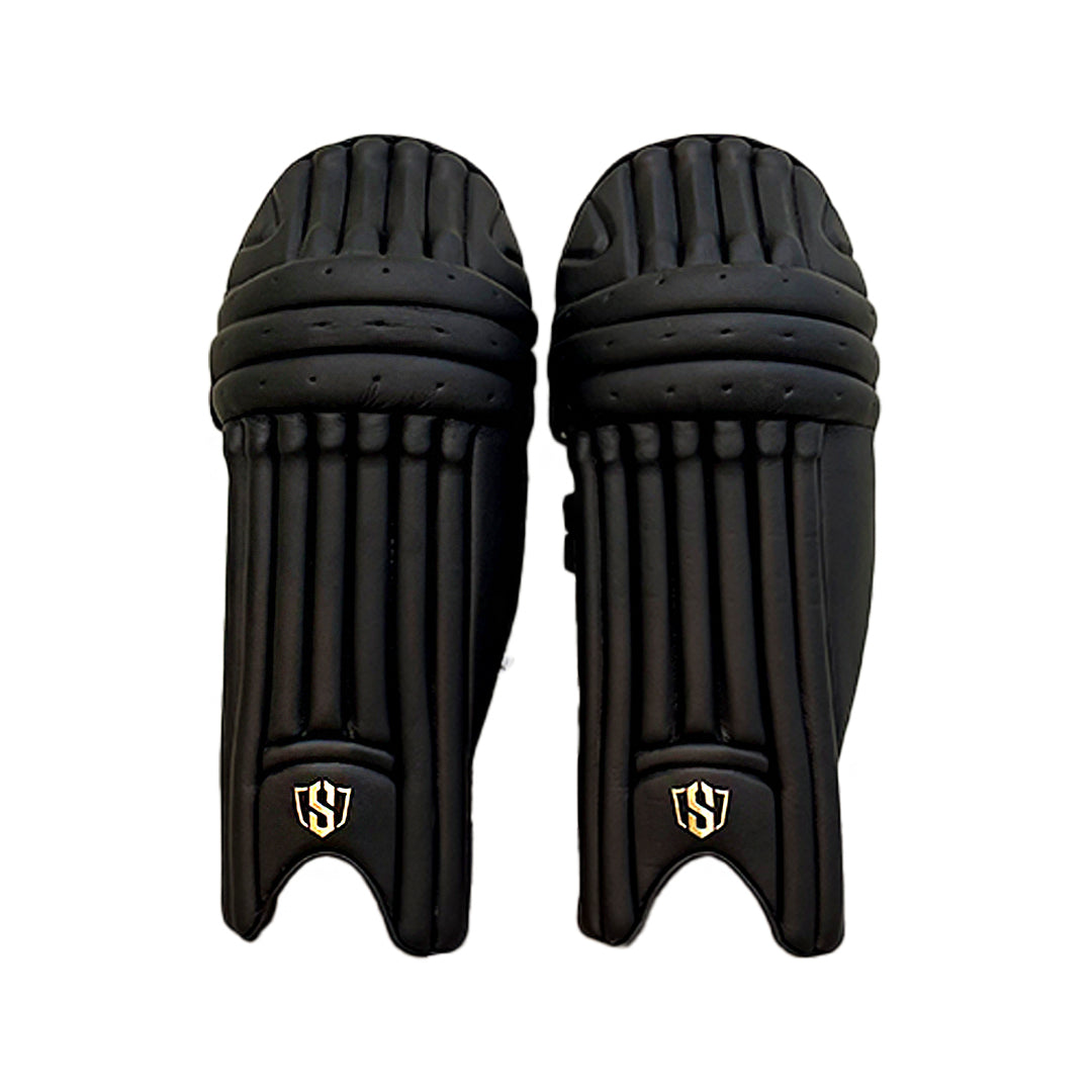 Black Swar Apothesis Premium Cricket Batting Leg Guards by Cric Studio Canada, padded protective leg guards for cricket players.