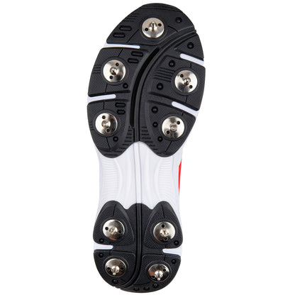 Gray Nicolls Velocity Spike cricket shoes with gray and black design, featuring spike soles for enhanced grip and performance.
