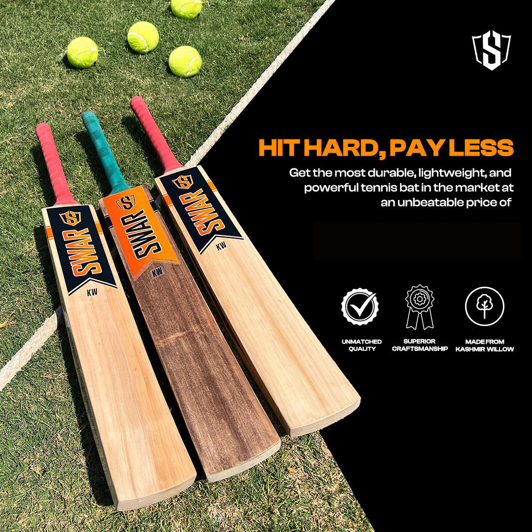 Cric Studio Canada SWAR TENNIS cricket bat with wooden blade and grip, designed for cricket play, displayed on a plain background.