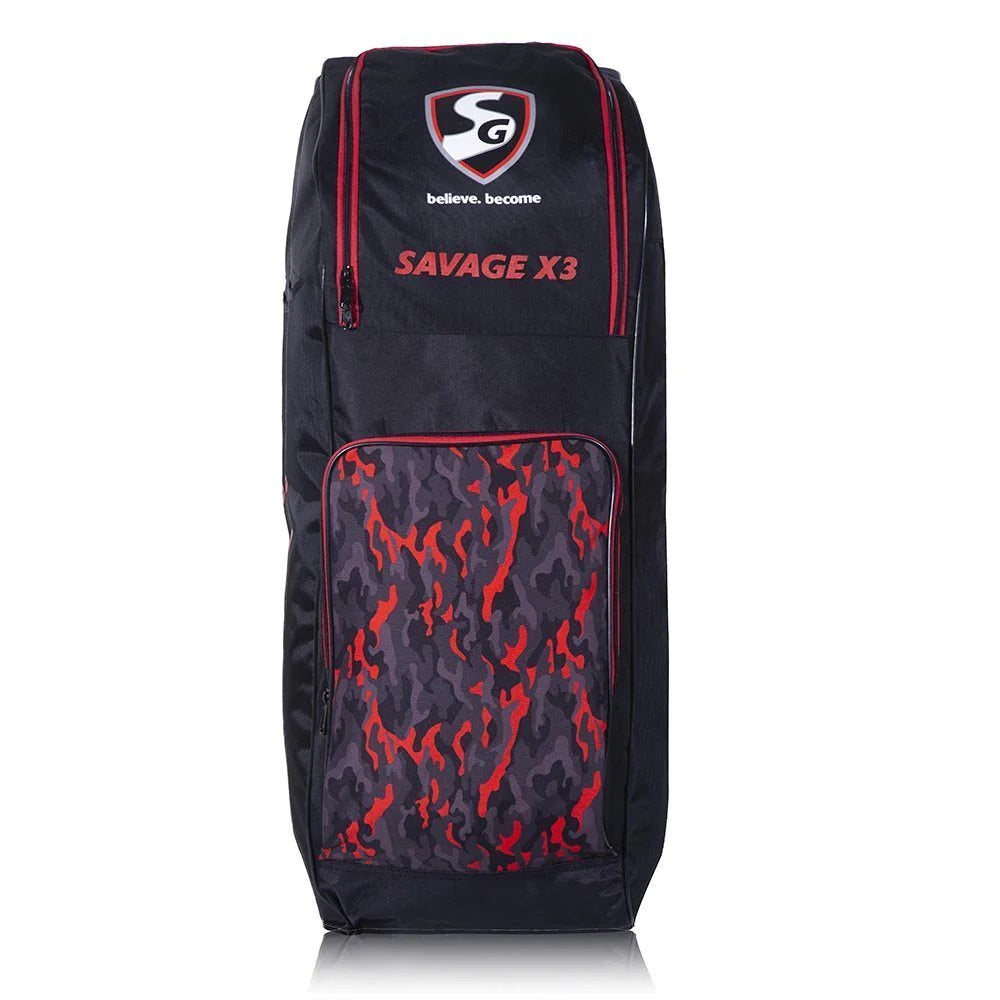 Cric Studio Canada SG Savage X3 Duffle Kitbag with black and orange design and sturdy handles for sports or travel use.