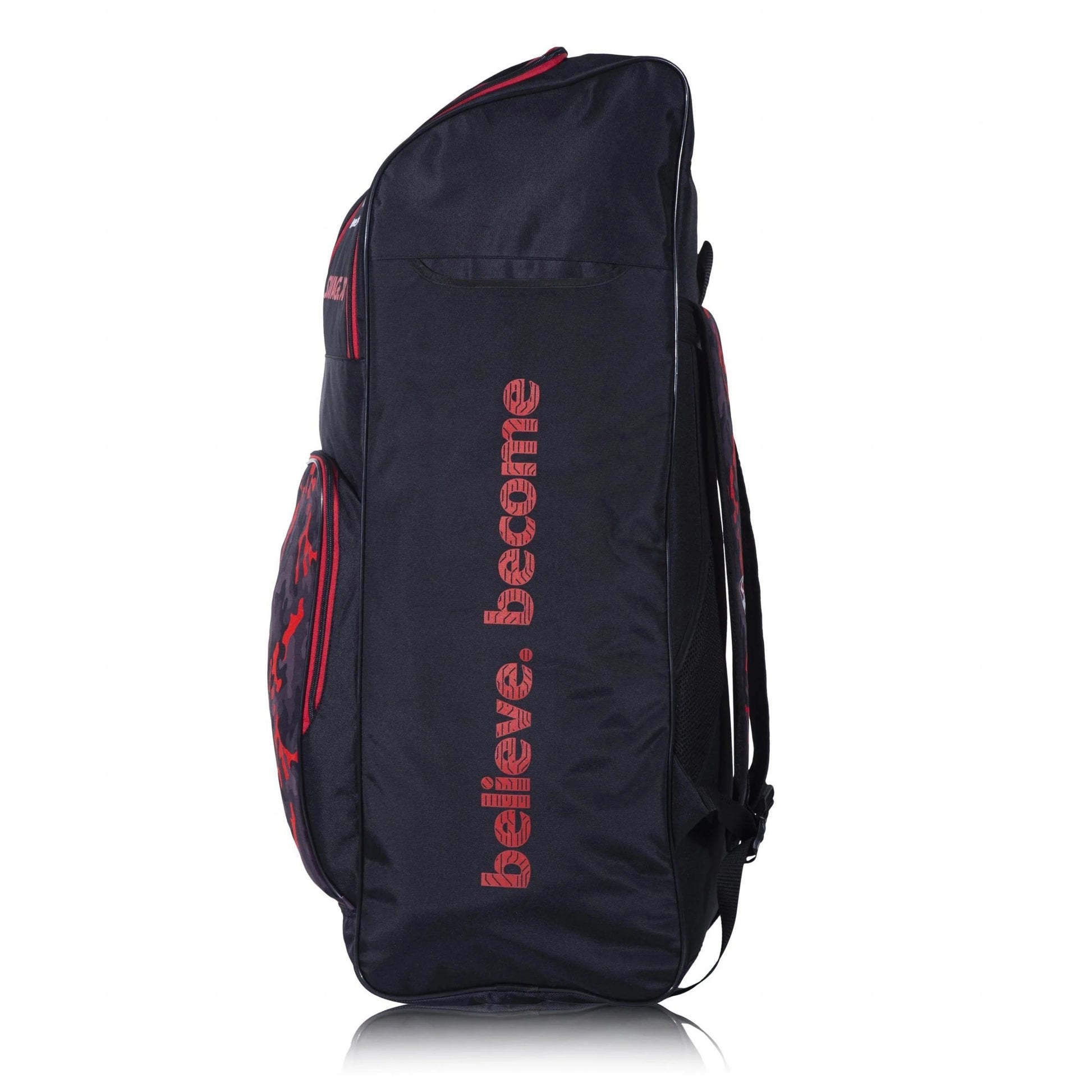 Cric Studio Canada SG Savage X3 duffle kitbag with sturdy handles and spacious main compartment, black and red design.