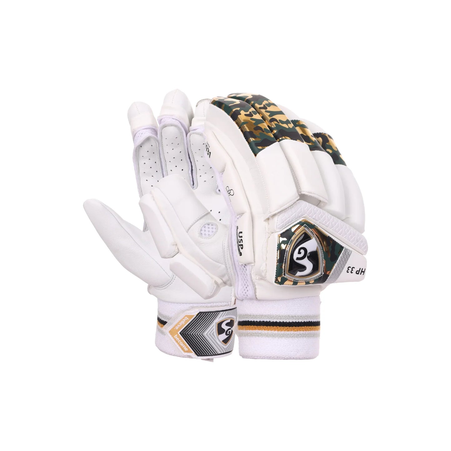 Cric Studio Canada SG HP 33 batting gloves with padded palms and adjustable wrist straps, designed for cricket batting.