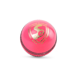SG Club pink cricket leather ball for men, showing close-up of the pink leather surface and stitching details.