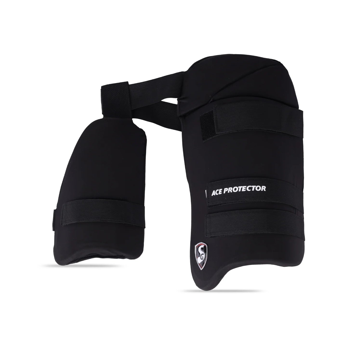 Black SG Combo Ace Protector cricket batting thigh pad by Cric Studio Canada, showing padded thigh guard with adjustable straps.