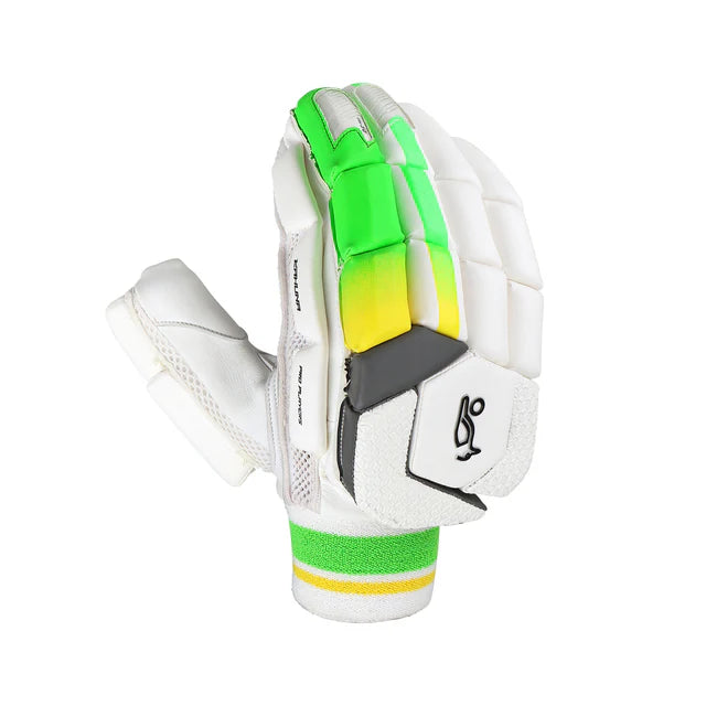 Kookaburra Kahuna Pro Players batting gloves by Cric Studio Canada showing black and white padded cricket gloves with grip details.