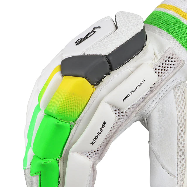 Kookaburra Kahuna Pro Players batting gloves by Cric Studio Canada, featuring padded palms and adjustable wrist straps.