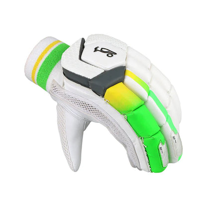 Kookaburra Kahuna Pro Players batting gloves by Cric Studio Canada, black and red with padded palms for cricket batting protection.