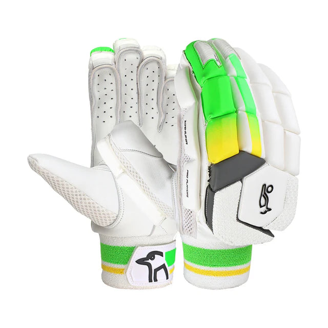 Kookaburra Kahuna Pro Players batting gloves with padded palms and adjustable wrist straps for cricket batting protection.