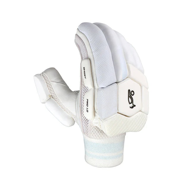 Kookaburra Ghost Pro 1.0 batting gloves by Cric Studio Canada, black and white cricket gloves with padded palms and finger protection.