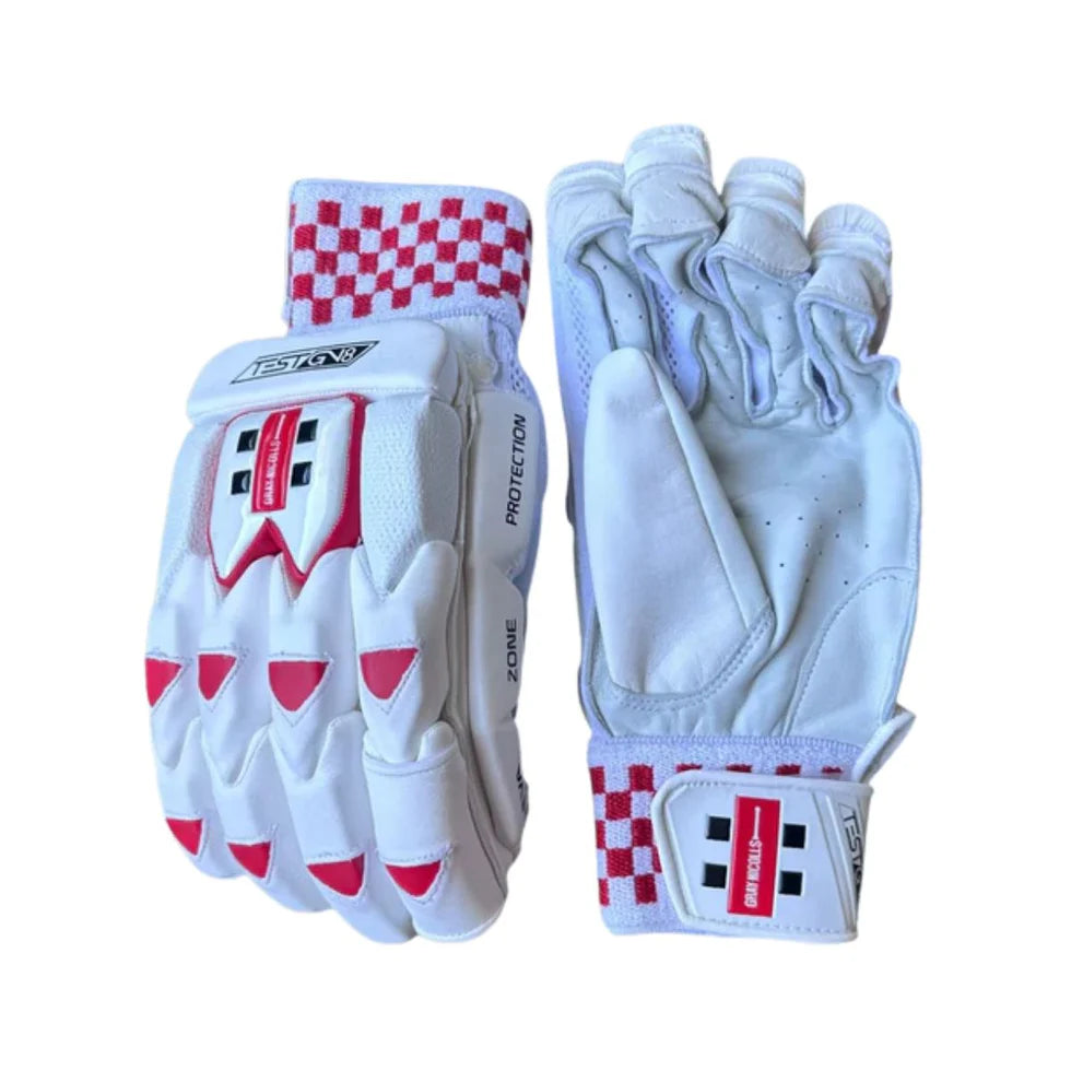 Cric Studio Canada GN8 Test batting gloves, black and red cricket batting gloves with padded palms and finger protection.