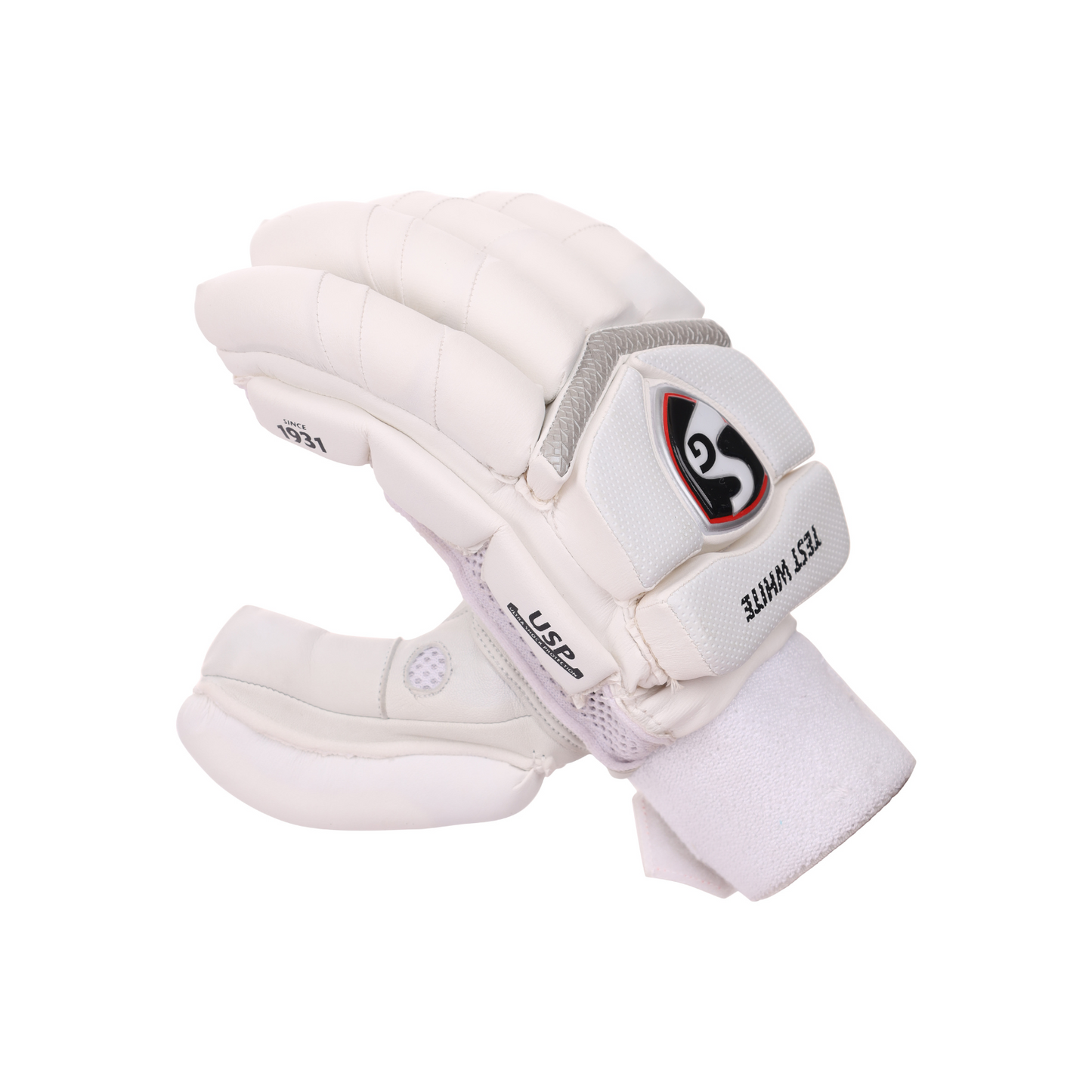 Cric Studio Canada SG Test White Batting Gloves with padded palms and adjustable wrist straps for cricket batting protection