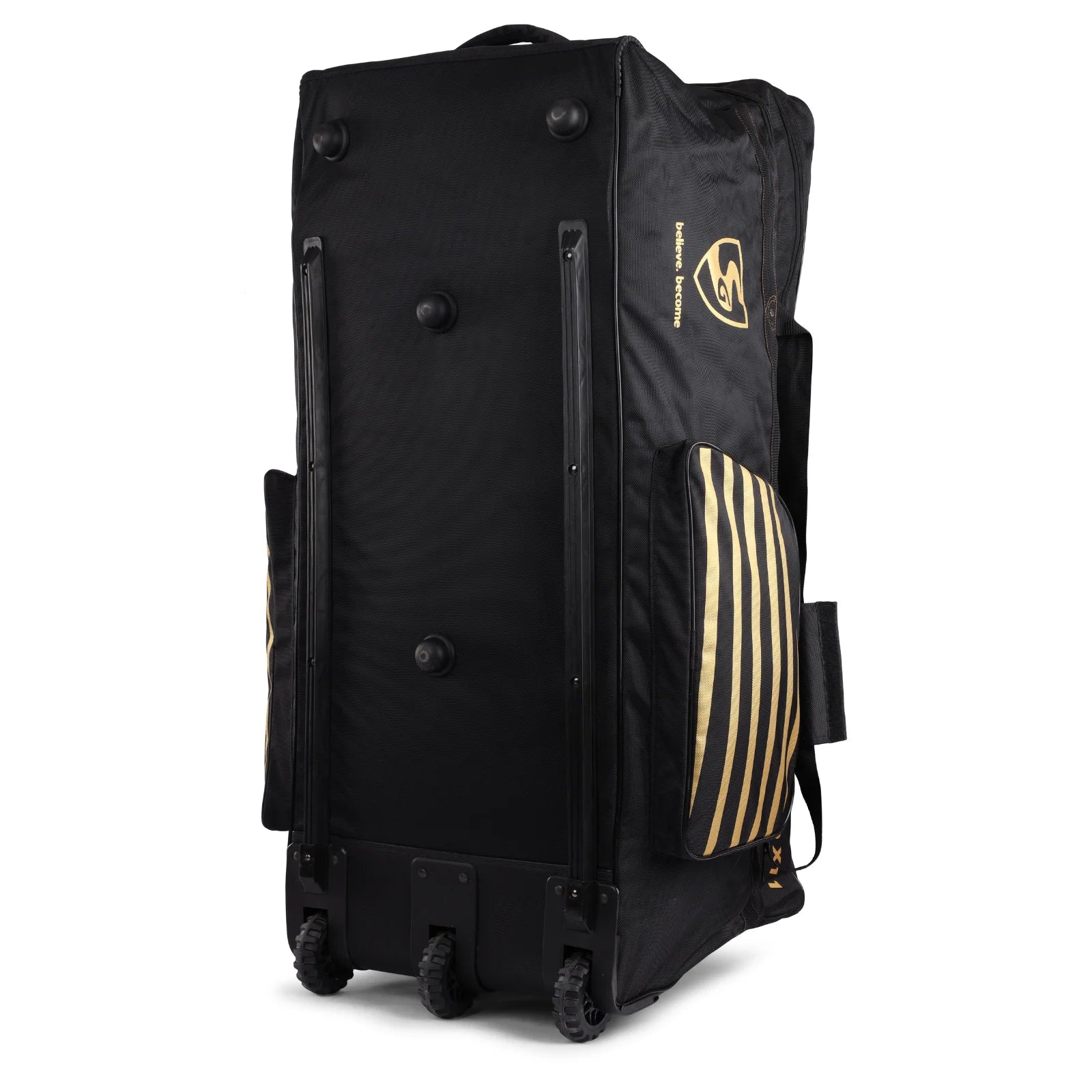 Cric Studio Canada SG 22 Yard X11 Wheelie Kitbag with sturdy wheels and spacious main compartment for cricket gear storage.