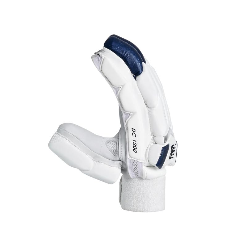 Cric Studio Canada NB DC 12i batting gloves showing white and black padded gloves with adjustable wrist straps for cricket batting.
