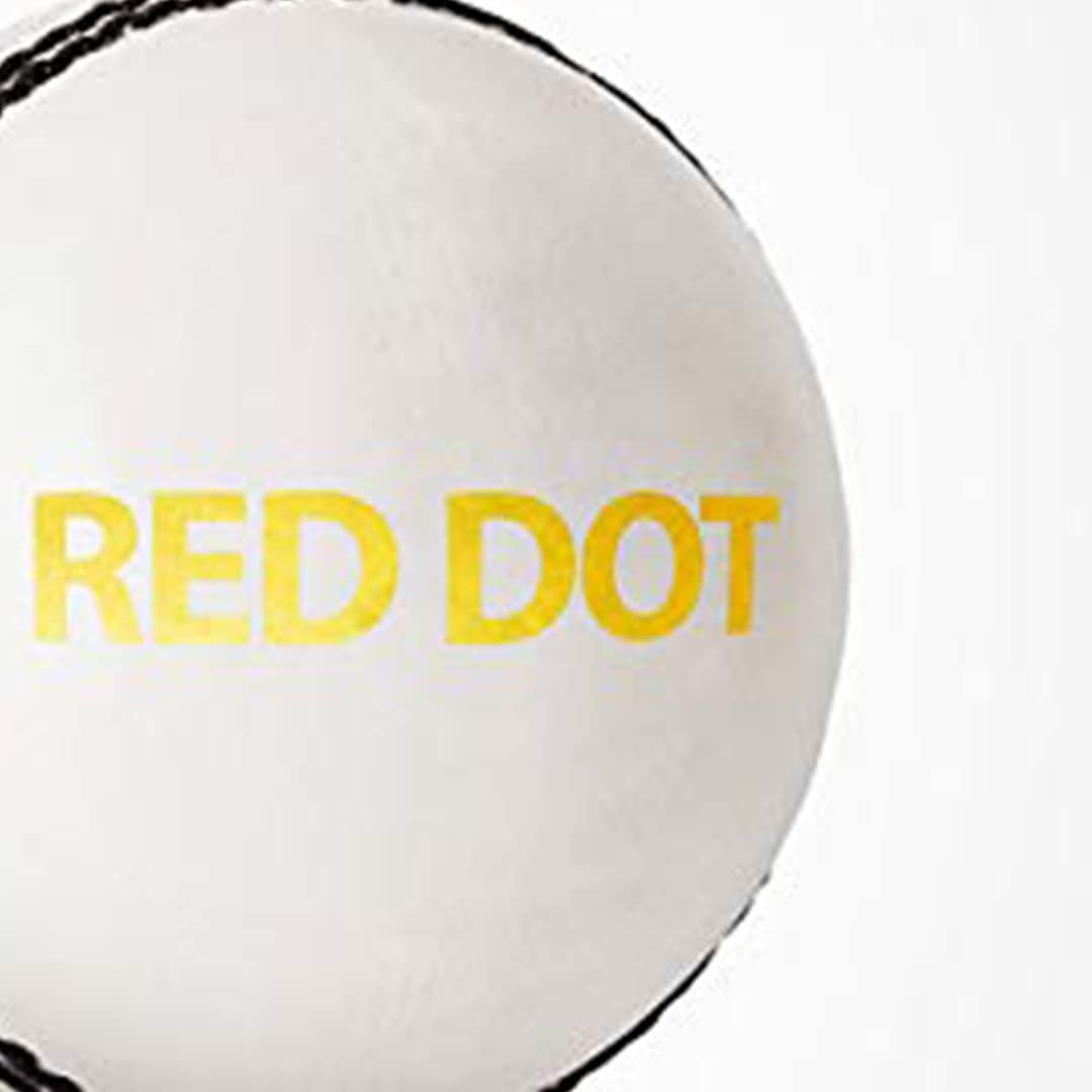 Cric Studio Canada DSC Red Dot Leather Ball, white leather sports ball with red dot design for cricket training or play
