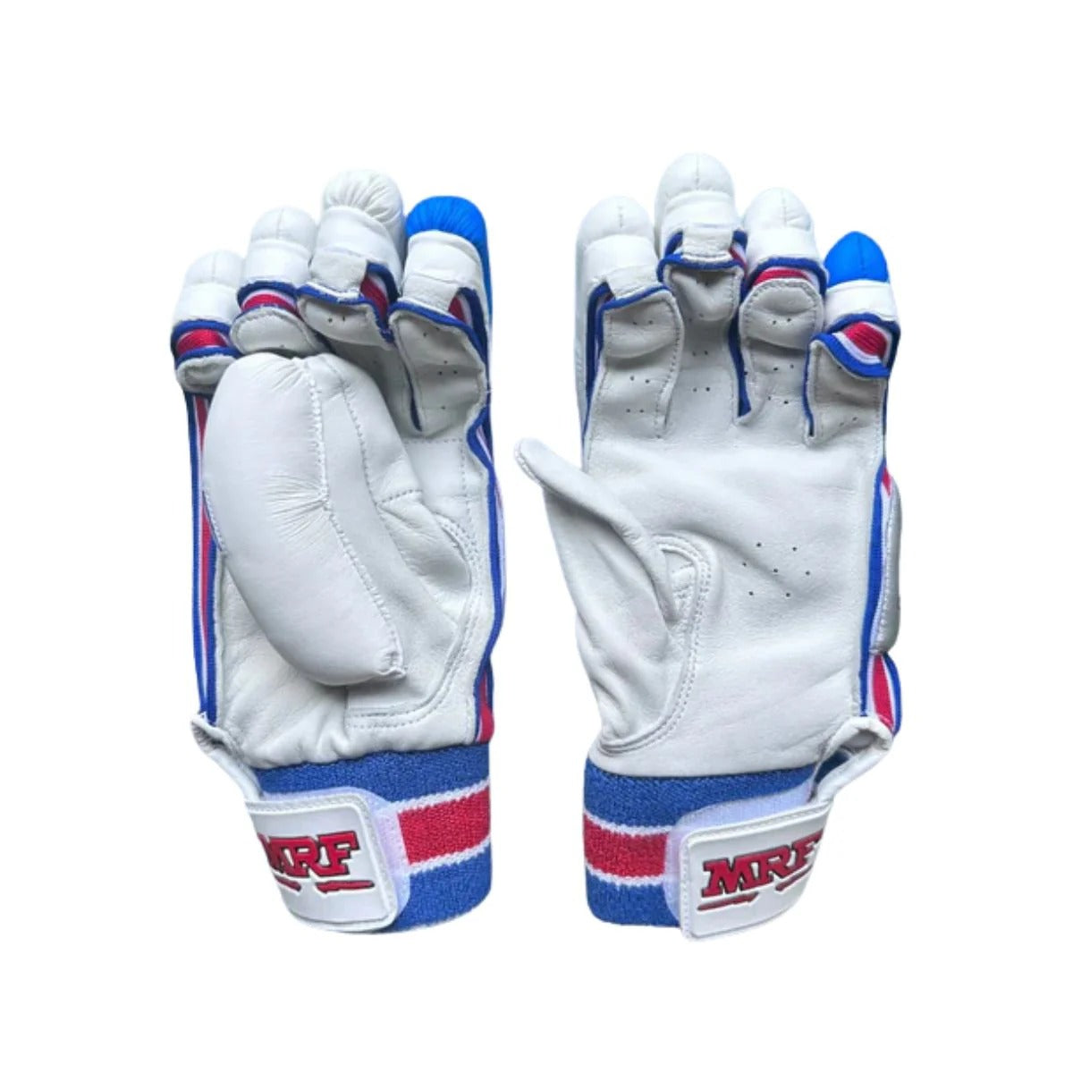 Cricstudio.canada MRF Genius Grand Batting Gloves showing padded palms and secure wrist straps for cricket batting protection.