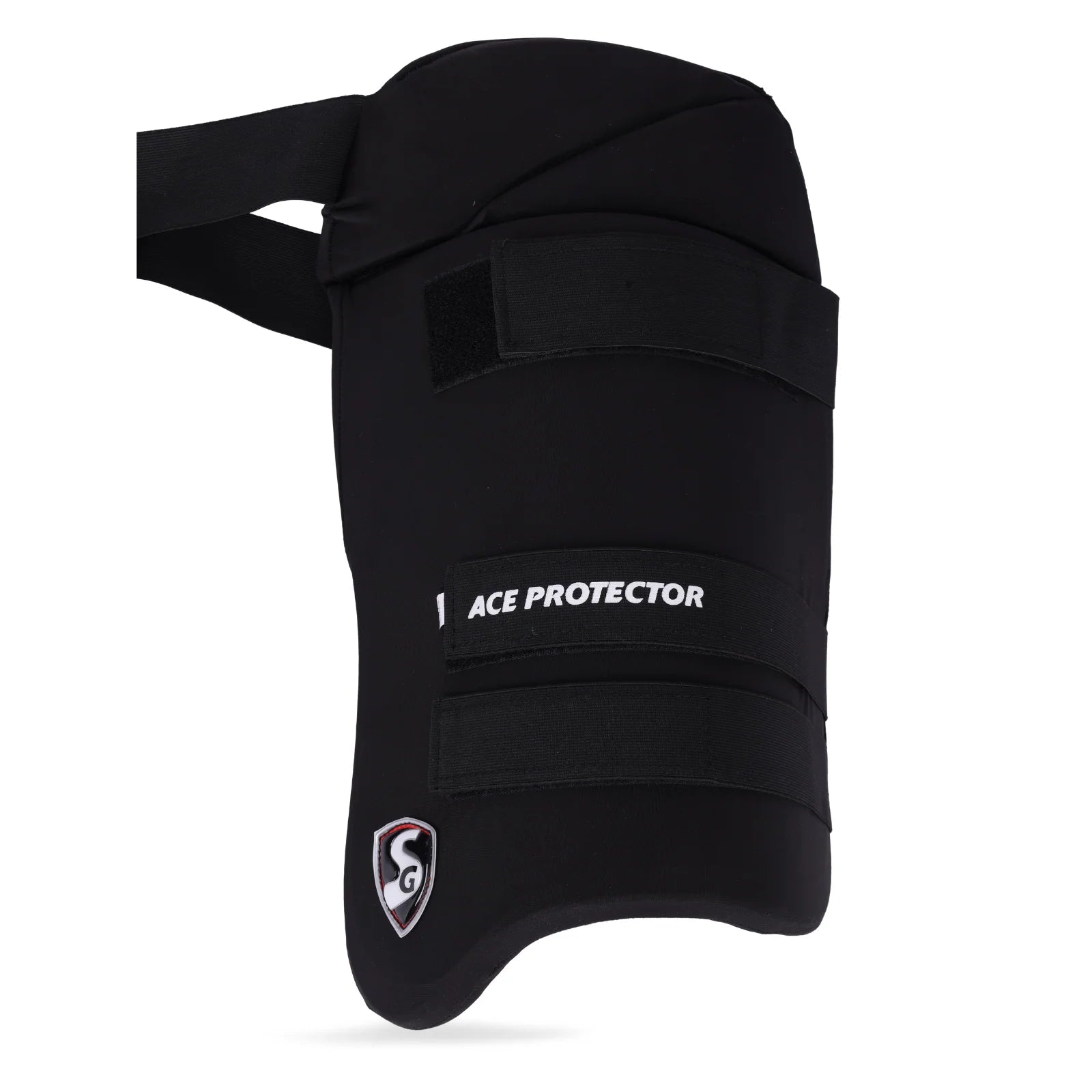 Black SG Combo Ace Protector cricket thigh guard by Cric Studio Canada showing padded thigh protection with adjustable straps.