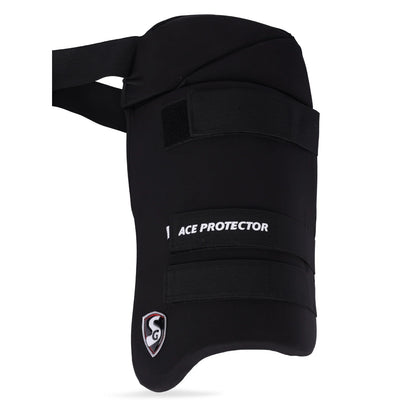 Black SG Combo Ace Protector cricket thigh guard by Cric Studio Canada showing padded thigh protection with adjustable straps.