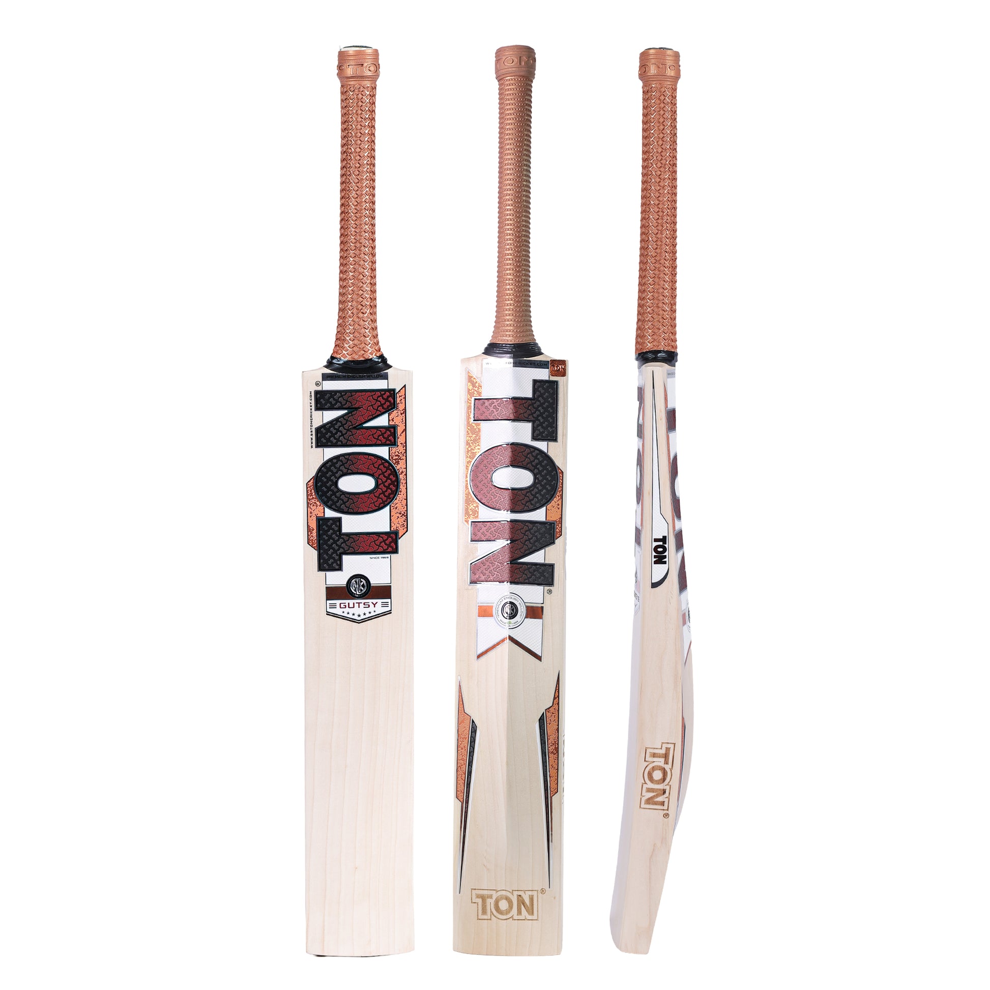 Cricket bat from Cric Studio Canada, SS Ton Gutsy EW model, showing a wooden cricket bat with a flat blade and grip handle.