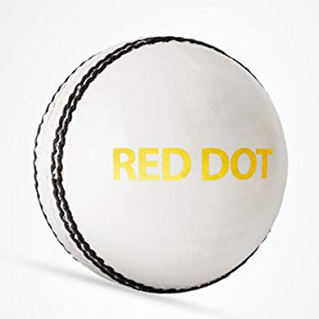 Cric Studio Canada DSC Red Dot Leather Ball, white leather sports ball for playing or training.