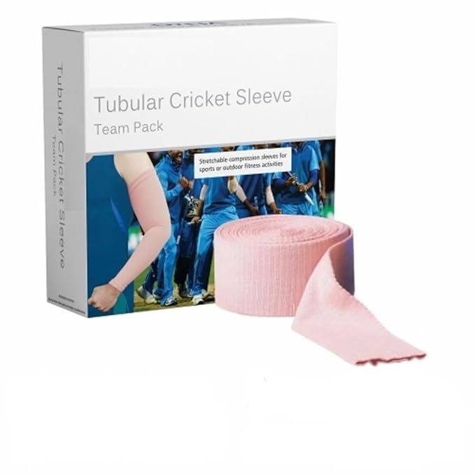Dyna tubular cricket sleeve in white fabric, designed for arm protection during cricket matches.