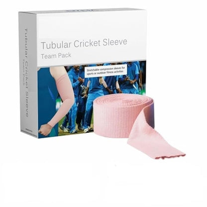 Dyna tubular cricket sleeve in white fabric, designed for arm protection during cricket matches.