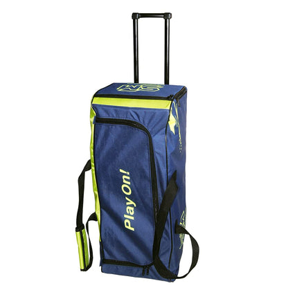 Cric Studio Canada SM Drive-X cricket kit bag with wheelie and trolley features, black and red with multiple compartments for gear storage.