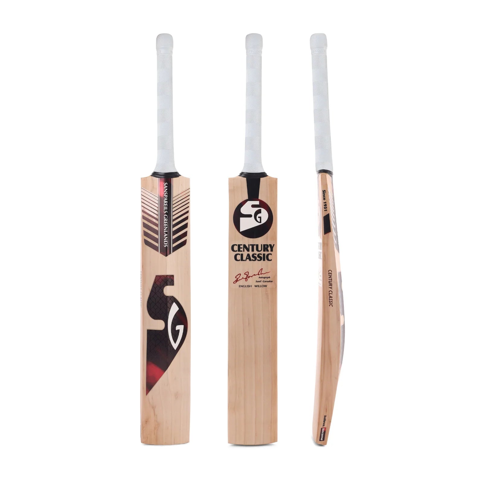 Cric Studio Canada SG Century Classic EW cricket bat with wooden blade and handle, showcasing a professional cricket bat design.