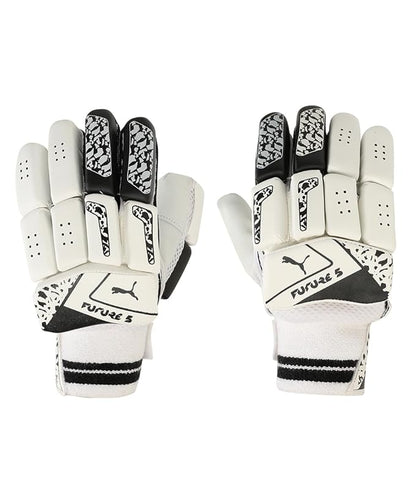 Puma Future 5 batting gloves by Cric Studio Canada, black and yellow cricket gloves with padded palms and adjustable wrist straps.