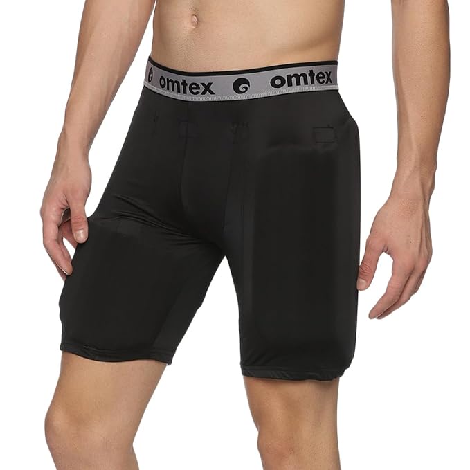 Cric Studio Canada OmTex Thigh Guard with Supporter, protective cricket thigh guard shown on white background