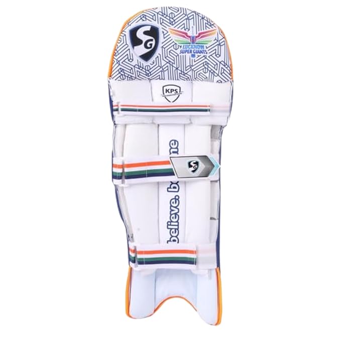 Cricket batting leg guards from Cric Studio Canada for Lucknow Super Giants, showing protective padding and adjustable straps.