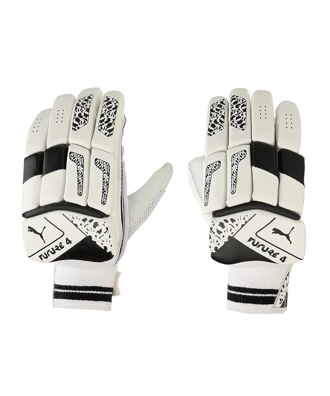 Puma Future 4 batting gloves by Cric Studio Canada, black and orange cricket batting gloves with padded fingers and wrist support
