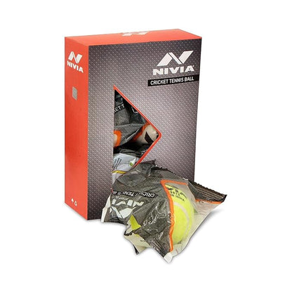 Yellow Cric Studio Canada Nivia tennis ball with black branding, suitable for tennis games and practice sessions.