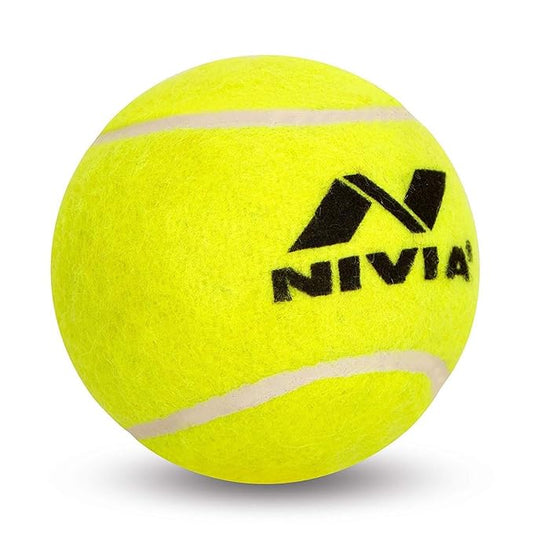 Cric Studio Canada Nivia tennis ball with bright yellow rubber exterior and branding, suitable for tennis matches and practice.