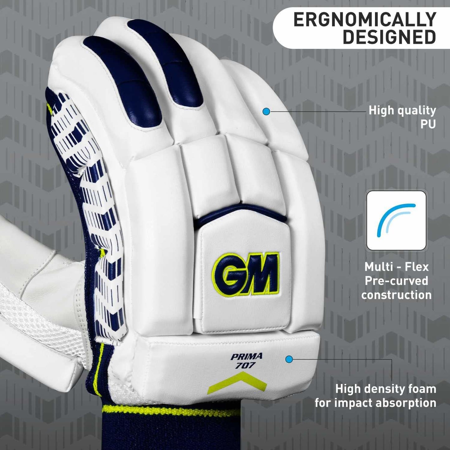 Cric Studio Canada GM PRIMA 707 batting gloves with padded palms and adjustable straps for cricket players.