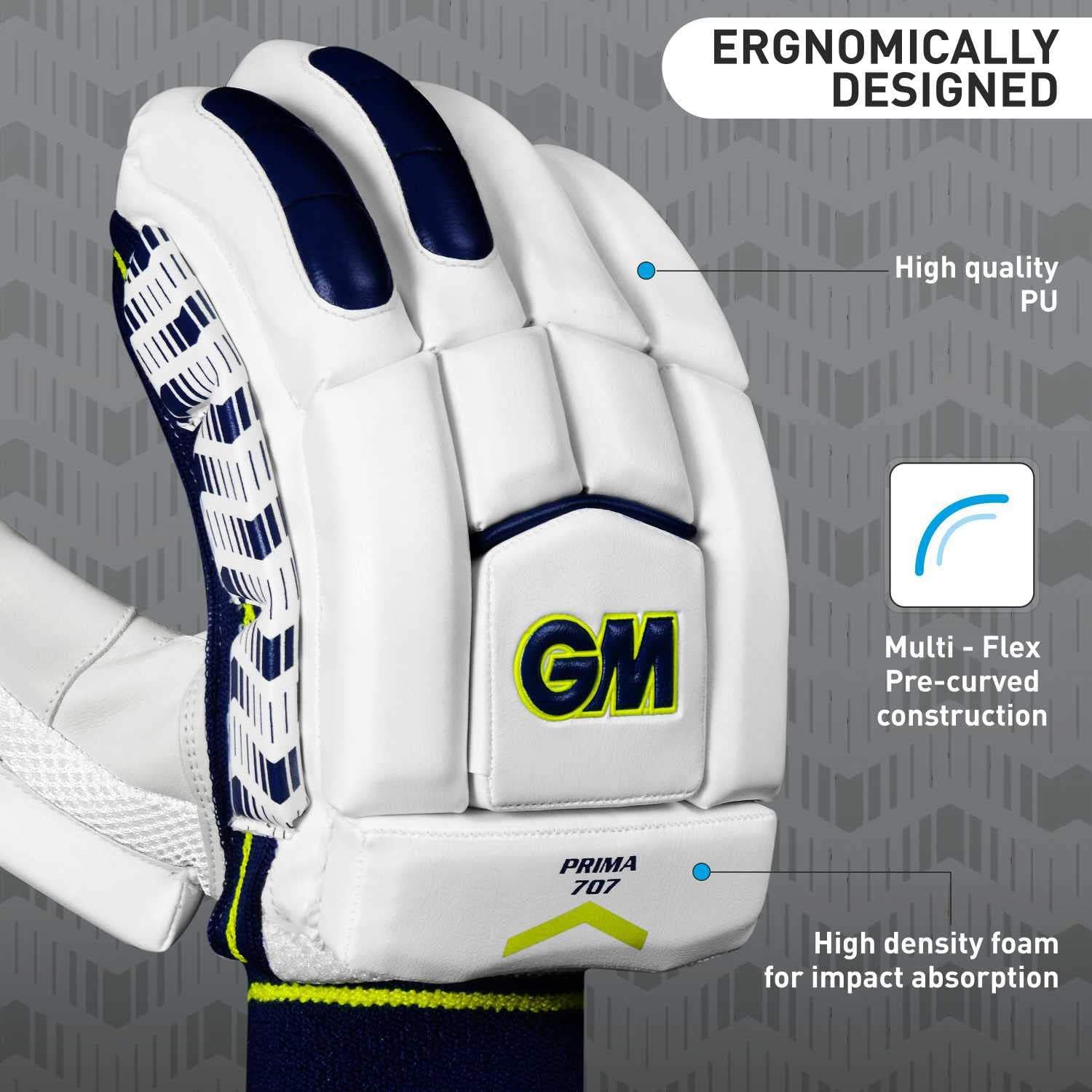 Cric Studio Canada GM PRIMA 707 batting gloves with padded palms and adjustable straps for cricket players.