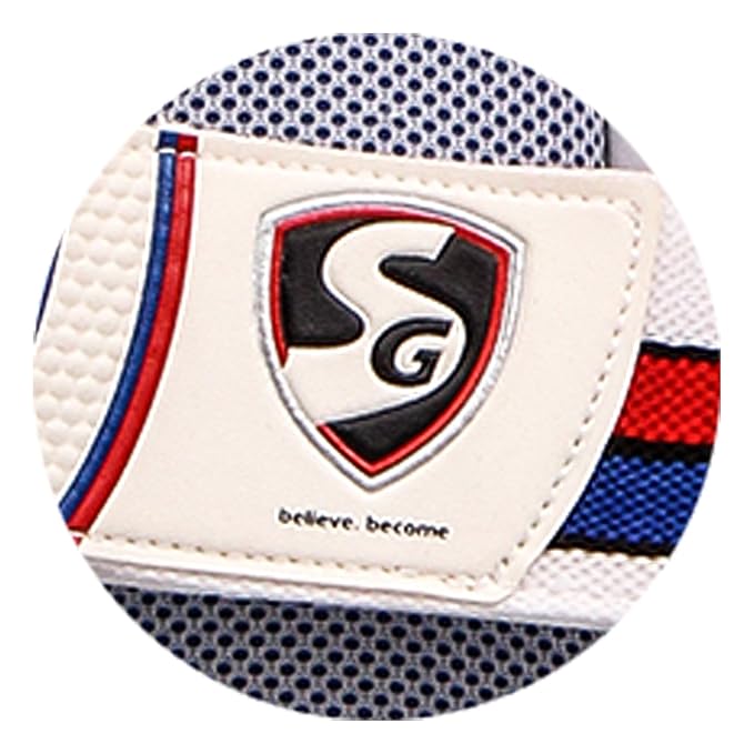 Cric Studio Canada SG Club batting leg guards with padded protective straps for cricket players, black and white color design.