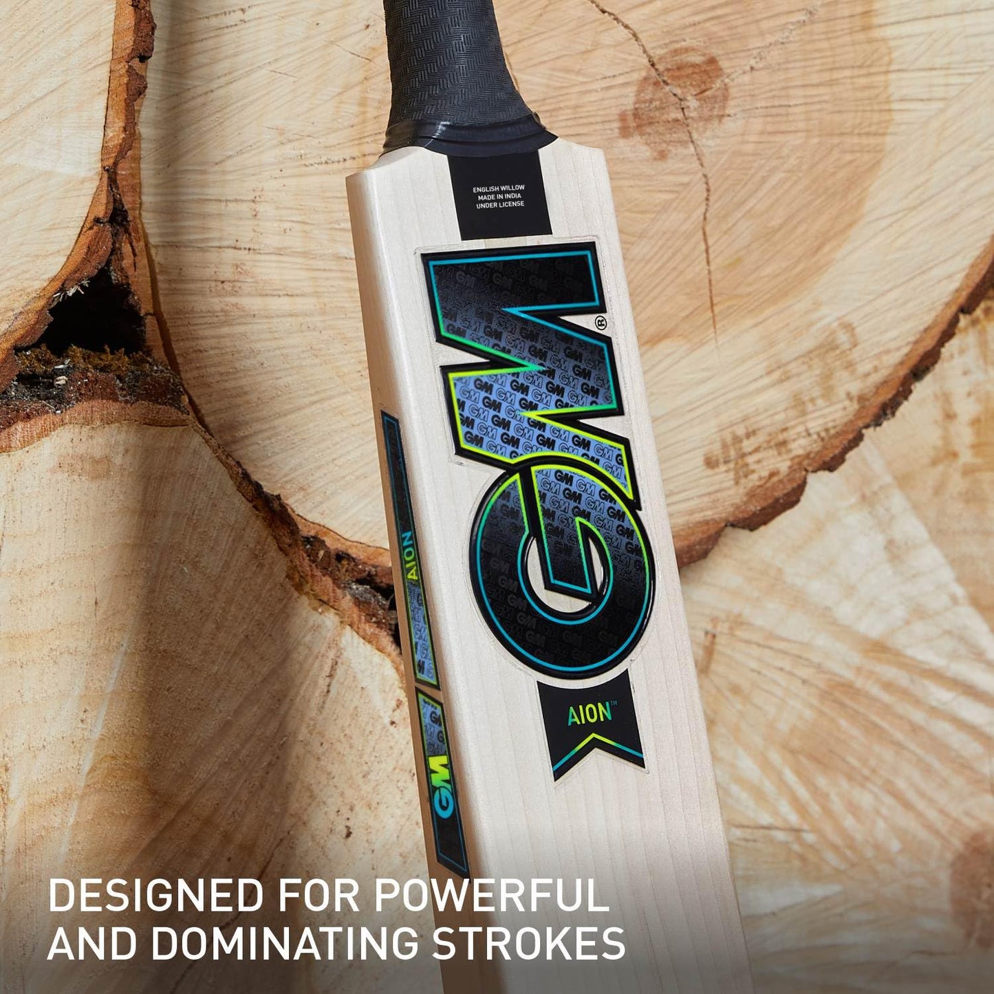 Cricket bat with English willow blade and wooden handle, GM 505 Aion cricket bat by Cric Studio Canada, suitable for cricket play