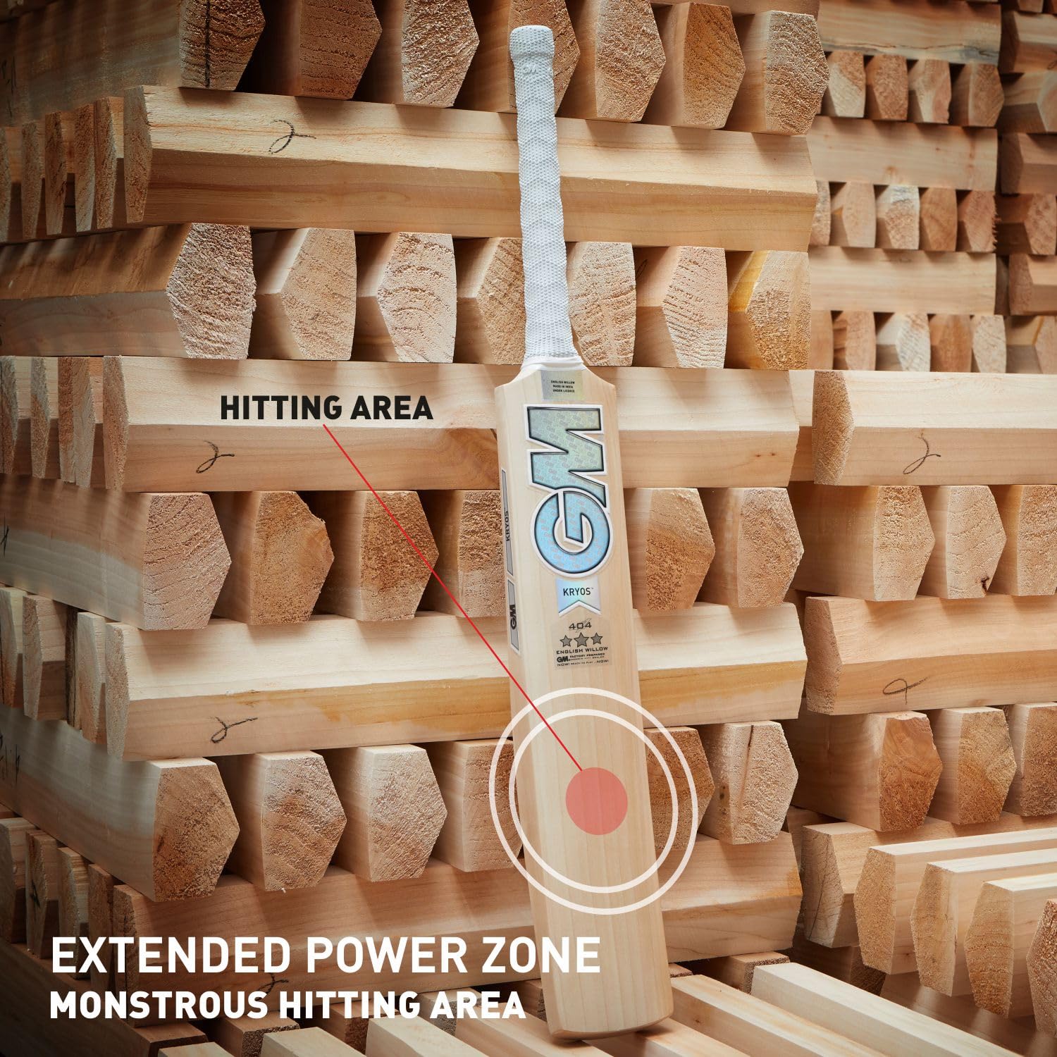 Cric Studio Canada GM 404 Kryos English Willow Cricket Bat with ergonomic handle and polished finish on a plain background
