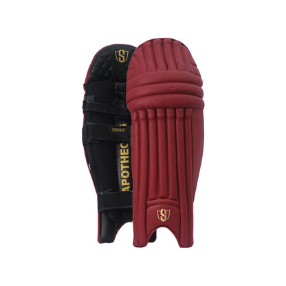 Cric Studio Canada Swar Apothesis premium cricket batting leg guards with protective padding and adjustable straps, mahroon color.