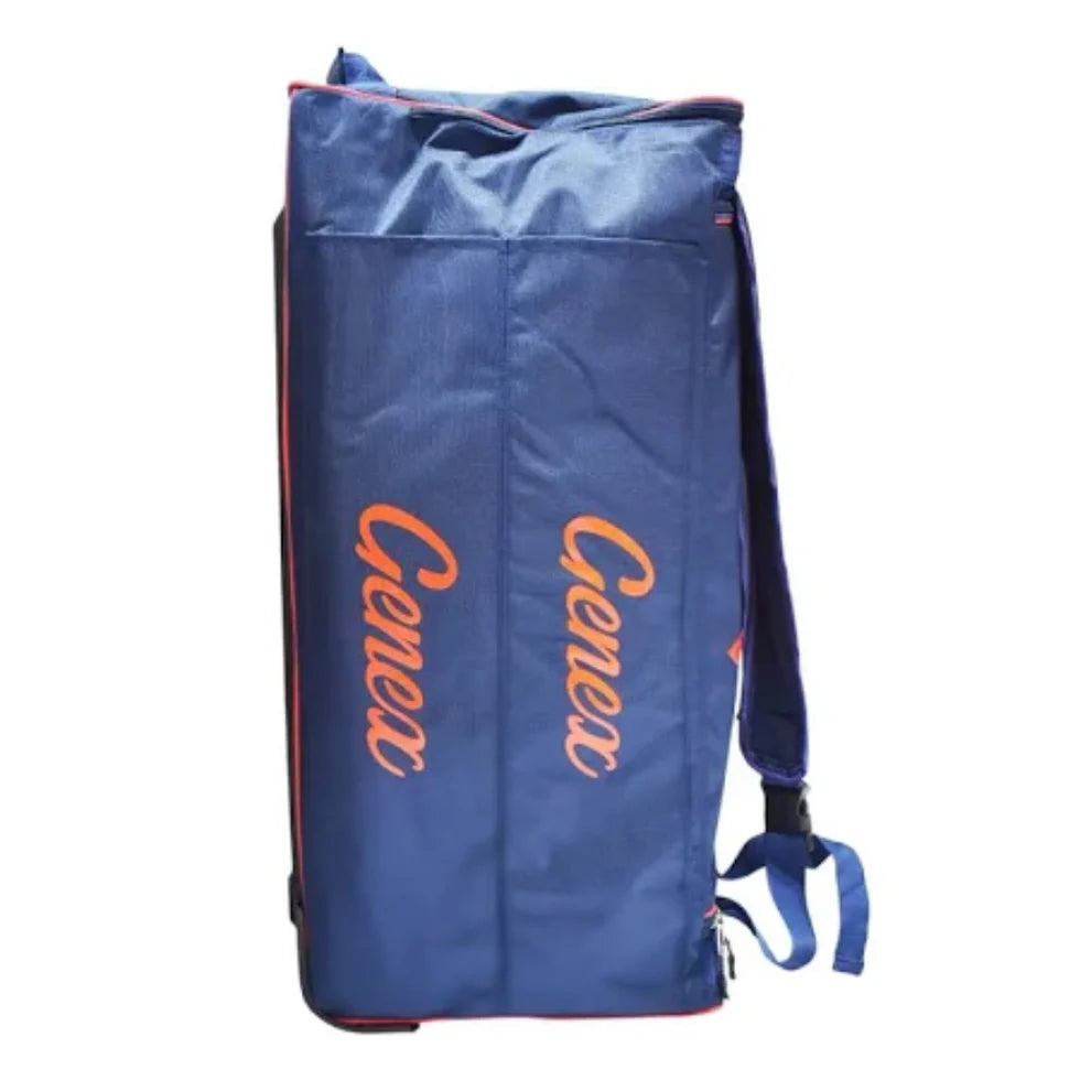 Black kitbag with Cric Studio Canada branding, designed for cricket gear storage, featuring sturdy handles and spacious compartments.