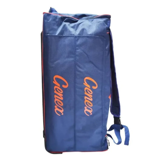 Black kitbag with Cric Studio Canada branding, designed for cricket gear storage, featuring sturdy handles and spacious compartments.